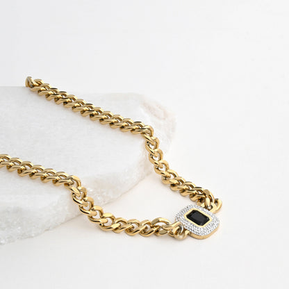 Colar Malha Quadrada com Brilhantes | Aço Inoxidável | Coleção Stellara