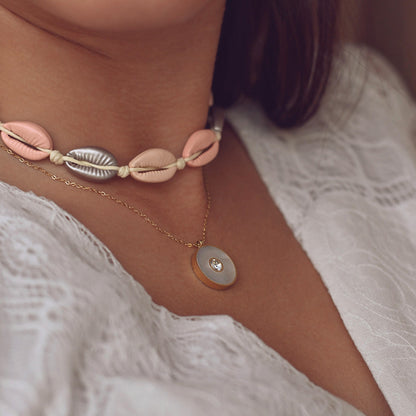 Colar Trevo com Brilhante e Madrepérola | Aço Inoxidável | Coleção Stellara