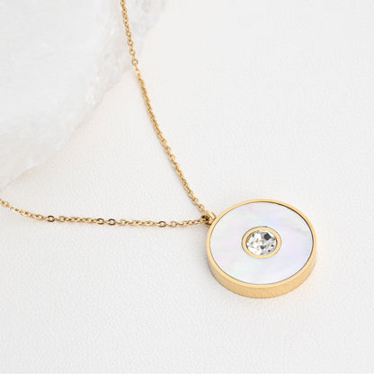 Colar Trevo com Brilhante e Madrepérola | Aço Inoxidável | Coleção Stellara