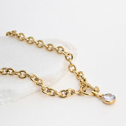 Colar Elos com Zircónia Gota | Aço Inoxidável | Coleção Stellara