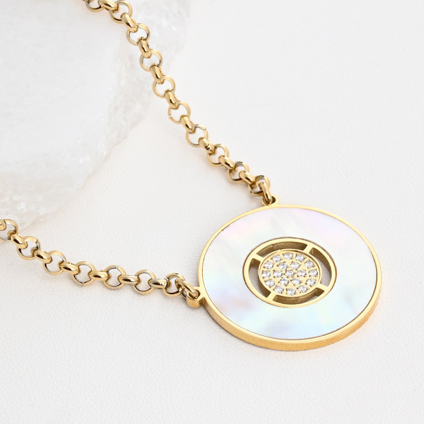 Colar com Madrepérola e Zircónias | Aço Inoxidável | Coleção Stellara