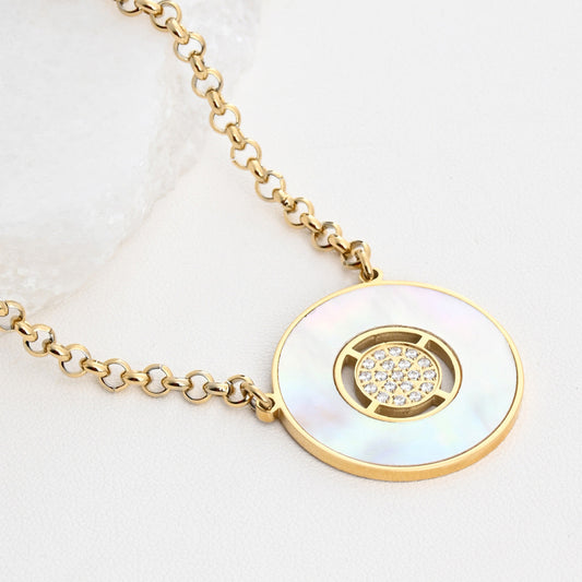 Colar com Madrepérola e Zircónias | Aço Inoxidável | Coleção Stellara